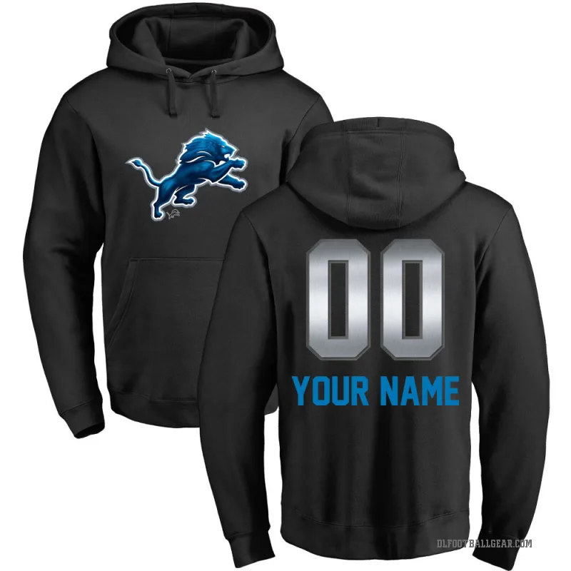 Custom Men's Black Detroit Lions Midnight Mascot Pullover Hoodie