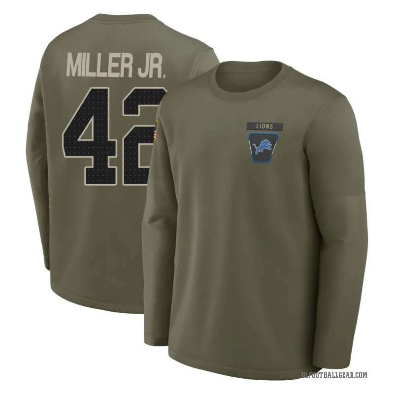 D.J. Miller Jr. Men's Olive Detroit Lions 2025 Salute to Service Sideline Coaches Long Sleeve T-Shirt