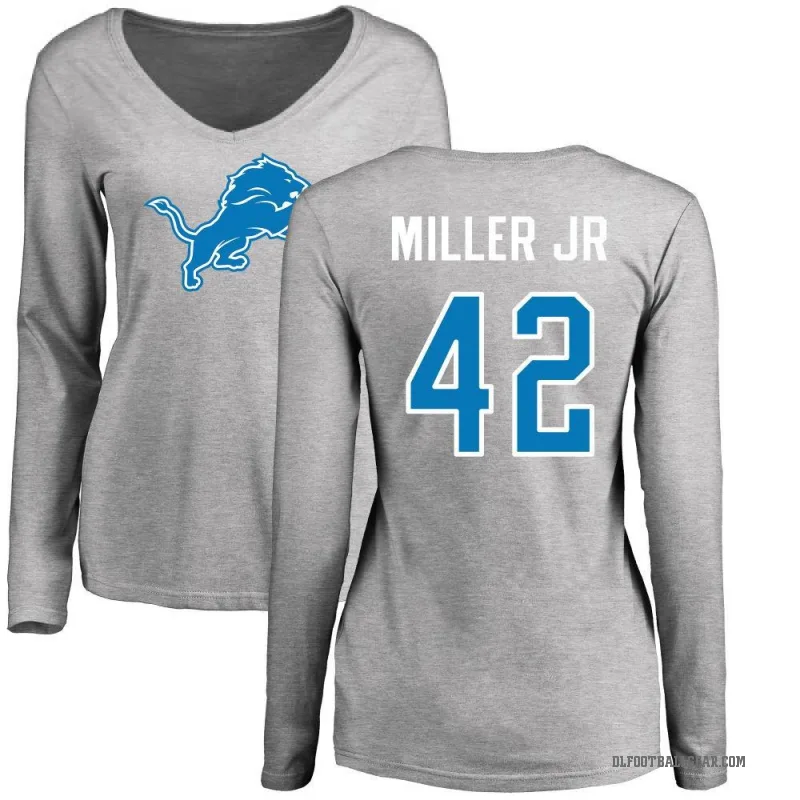 D.J. Miller Jr. Women's Ash Detroit Lions Logo Slim Fit Long Sleeve T-Shirt -