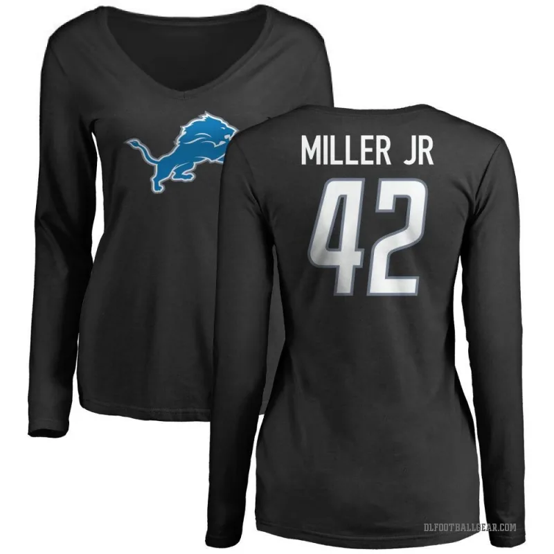 D.J. Miller Jr. Women's Black Detroit Lions Logo Slim Fit Long Sleeve T-Shirt -