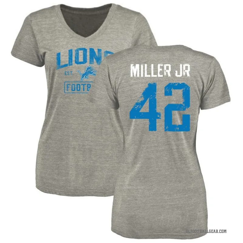 D.J. Miller Jr. Women's Gray Detroit Lions Heather Distressed V-Neck T-Shirt