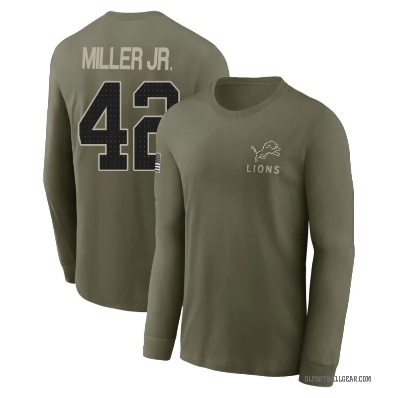 D.J. Miller Jr. Youth Olive Detroit Lions 2025 Salute to Service Sideline Long Sleeve T-Shirt