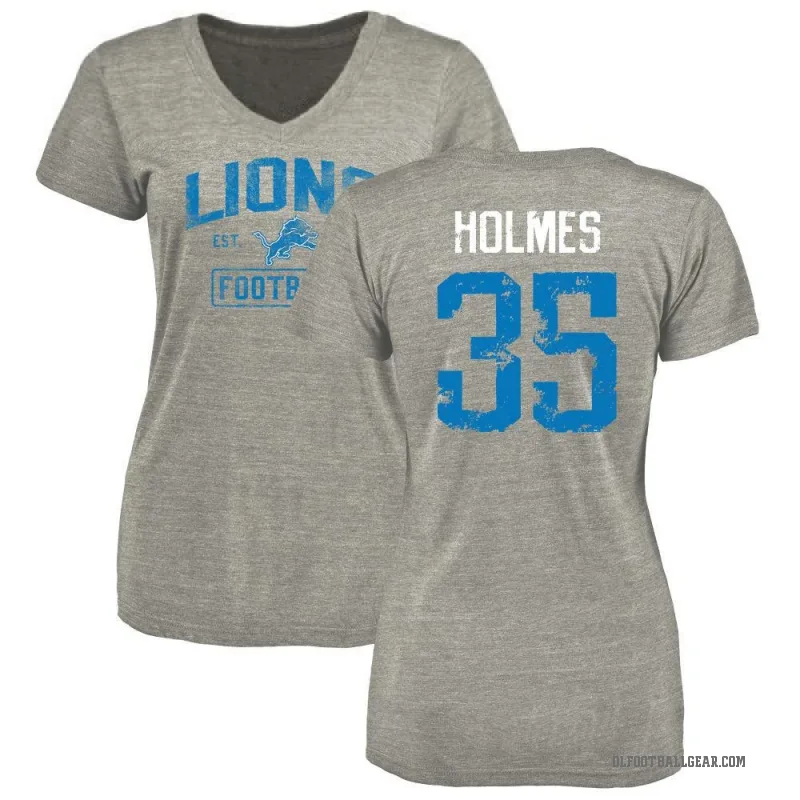 Gavin Holmes Women's Gray Detroit Lions Heather Distressed V-Neck T-Shirt