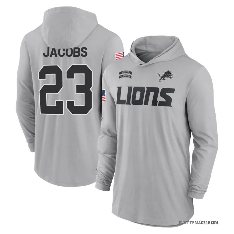 Jerry Jacobs Youth Gray Detroit Lions 2024 Salute to Service Lightweight Performance Long Sleeve Hooded T-Shirt