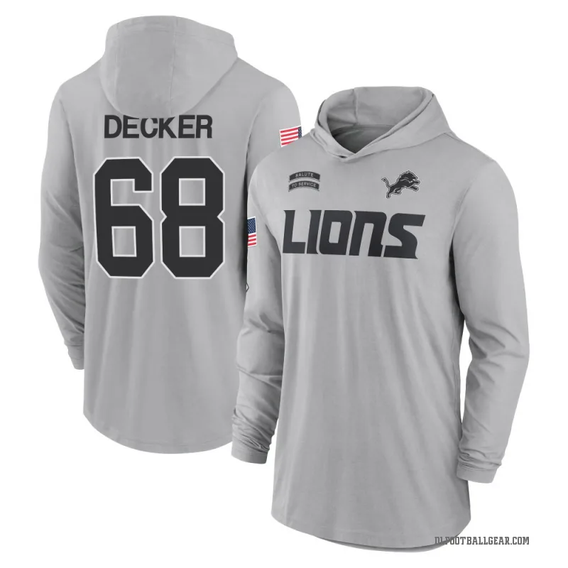 Taylor Decker Youth Gray Detroit Lions 2024 Salute to Service Lightweight Performance Long Sleeve Hooded T-Shirt