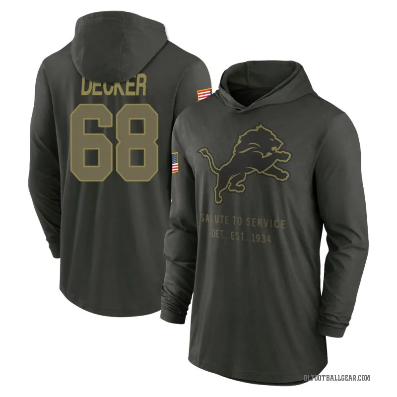 Taylor Decker Youth Green Detroit Lions Forest/ 2025 Salute to Service Sideline Lightweight Hooded Pullover Long Sleeve T-Shirt