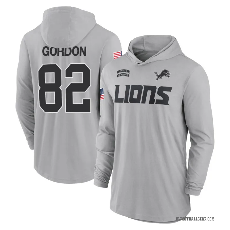 Thomas Gordon Men's Gray Detroit Lions 2024 Salute to Service Lightweight Performance Long Sleeve Hooded T-Shirt